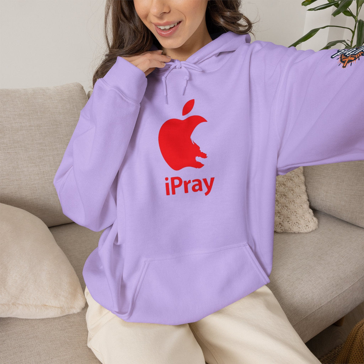 iPray Apple Logo Hoodie — Funny Christian Hoodie (Minimal Red Apple Graphic) Printify