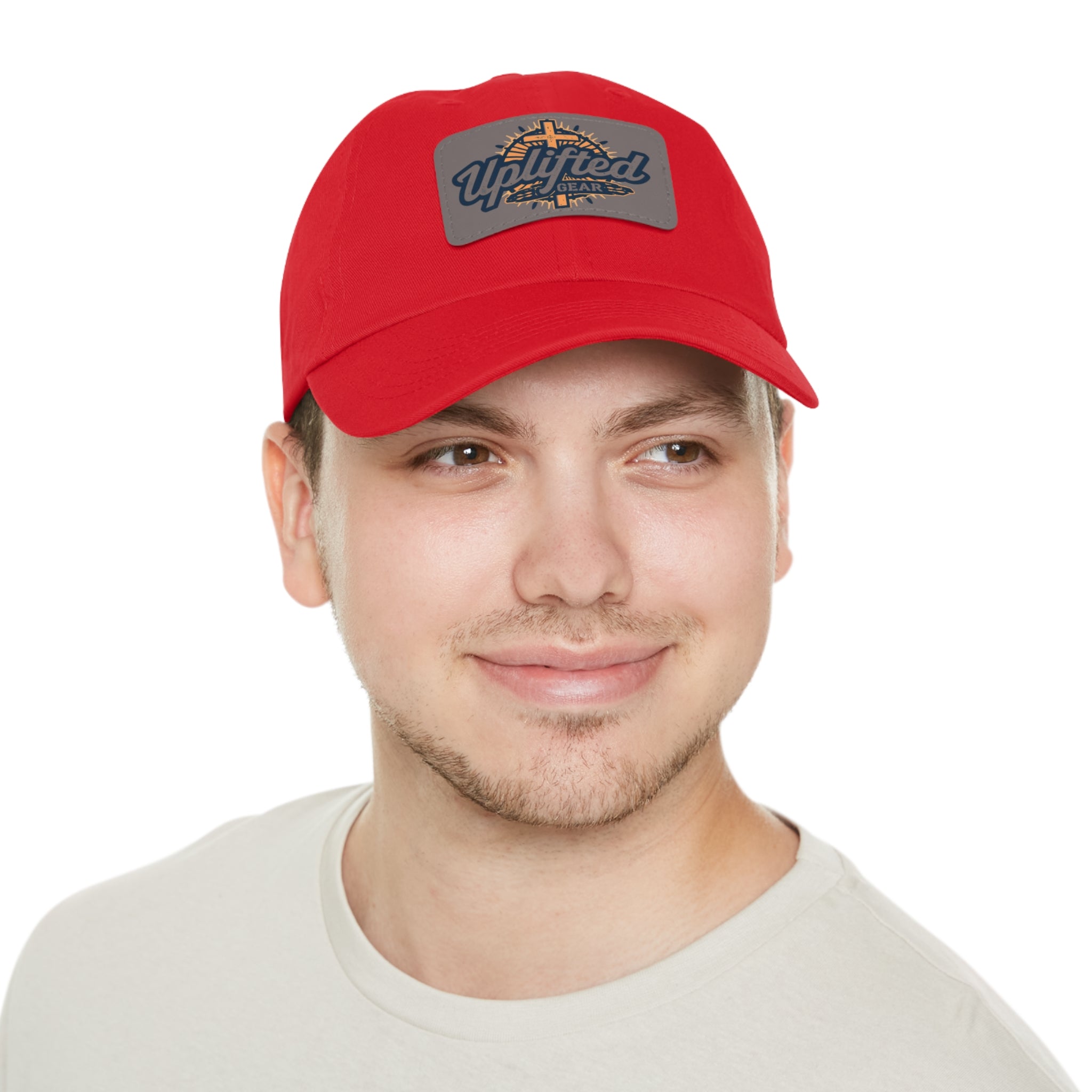 Uplifted Gear Leather Patch Dad Hat — Vintage Aviation Logo Cap Printify