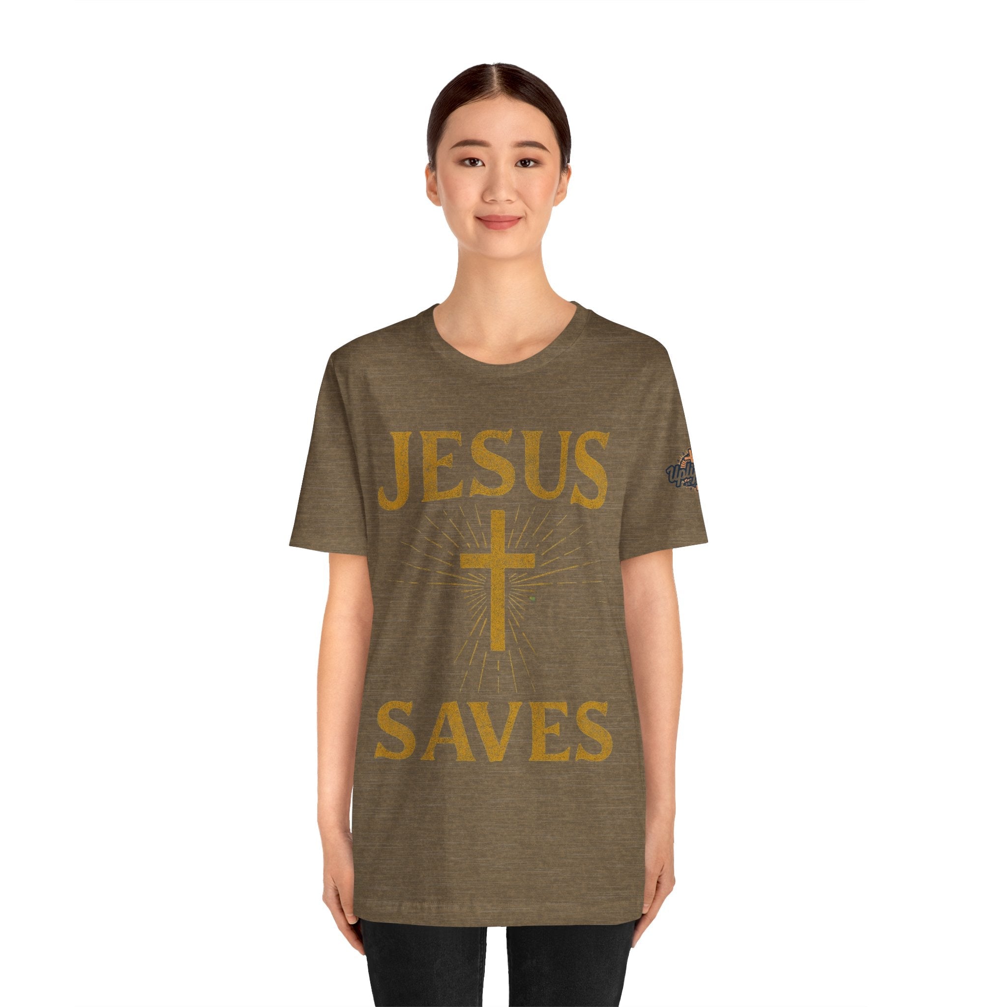Jesus Saves T-shirt – Radiant Cross & Rays of Light Christian T-shirt for Eternal Hope & Faith Printify