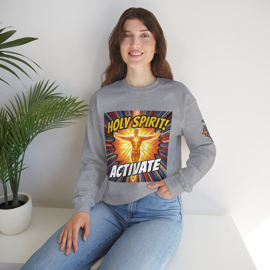 Holy Spirit Activate Sweatshirt – Superhero Christian Sweatshirt with Vibrant Power-Up Design for Faith-Fueled Boldness Printify