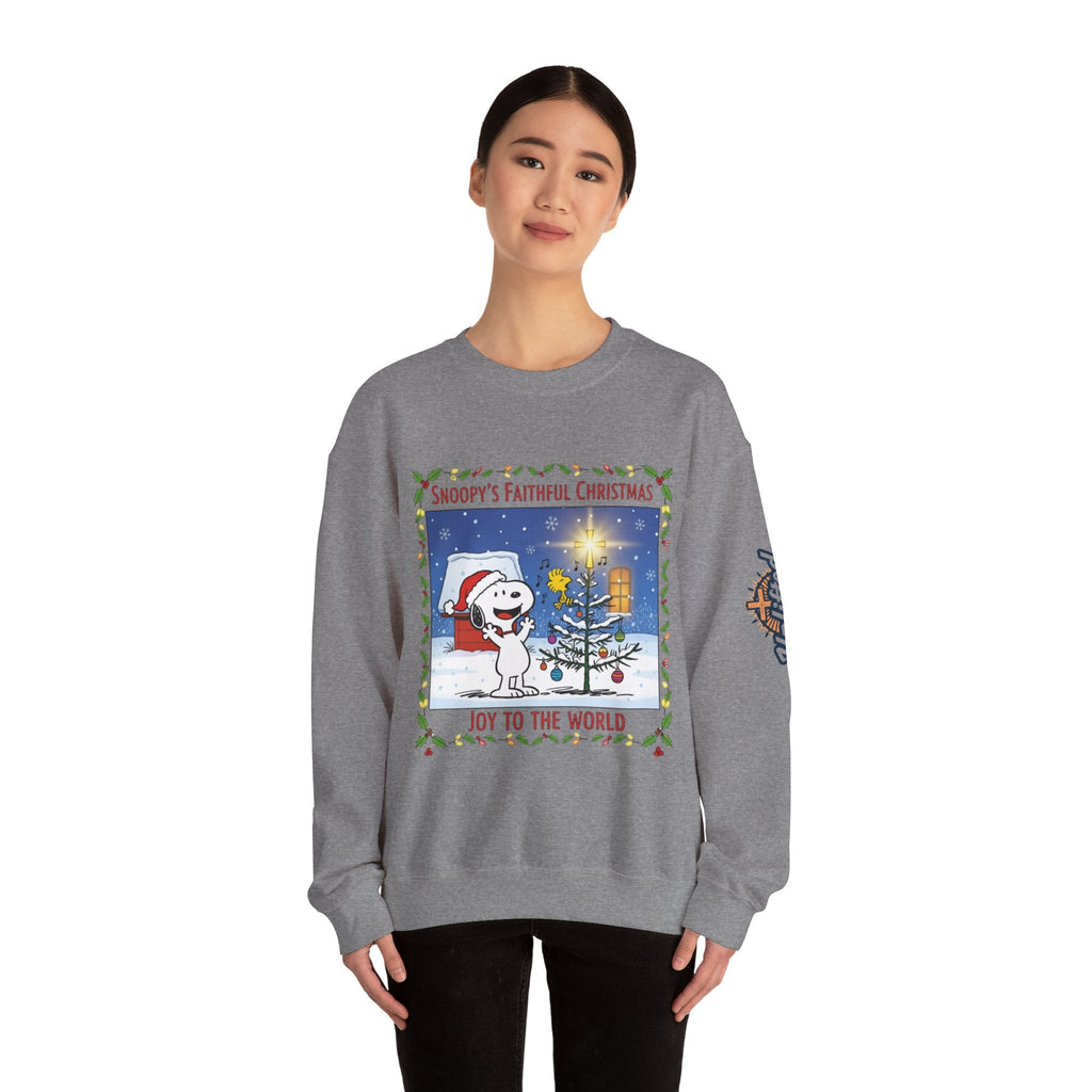 🎄 Faithful Christmas Friends – Christian Holiday Sweatshirt | Festive Tree & Cartoon Duo | Heartwarming Christmas Tee by Uplifted Gear Printify