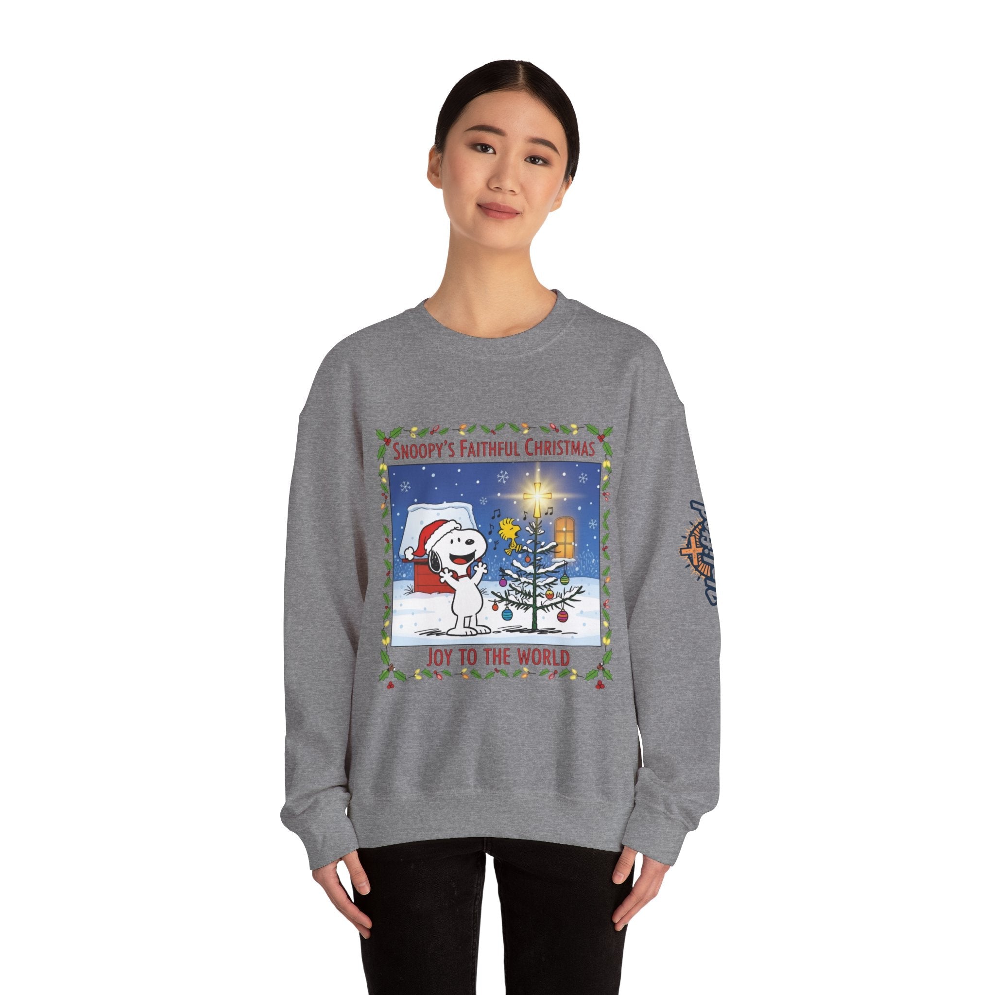 🎄 Faithful Christmas Friends – Christian Holiday Sweatshirt | Festive Tree & Cartoon Duo | Heartwarming Christmas Tee by Uplifted Gear Printify