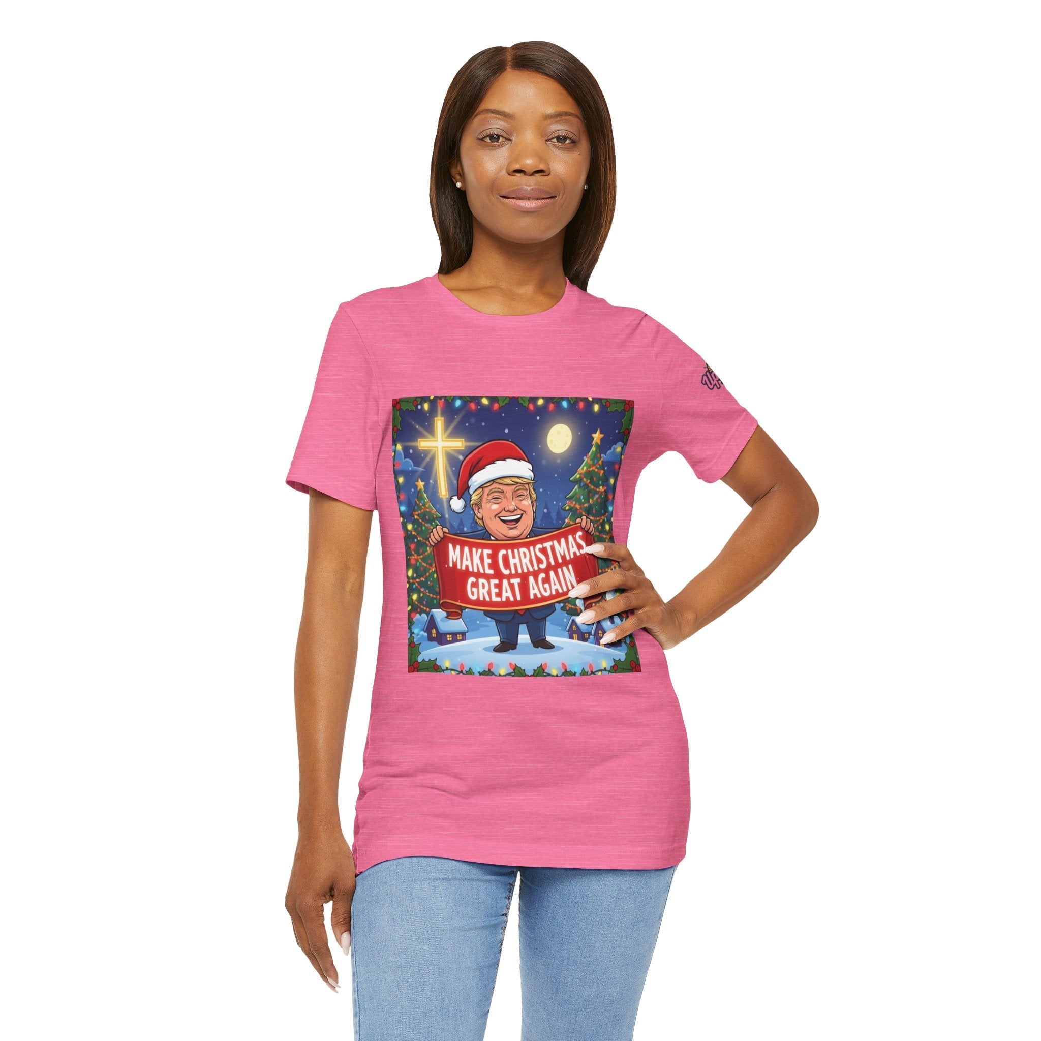 🎄 Make Christmas Great Again – Patriotic Christian Christmas T-Shirt | Bold Holiday Faith Tee | Red & White Banner Design | Uplifted Gear Printify