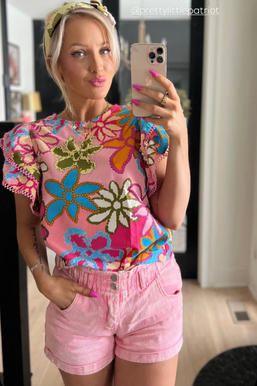 Floral Ruffle Sleeve Top Pretty Little Patriot