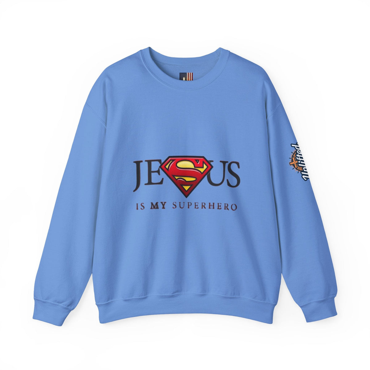 Jesus Is My Superhero Crewneck Sweatshirt Printify