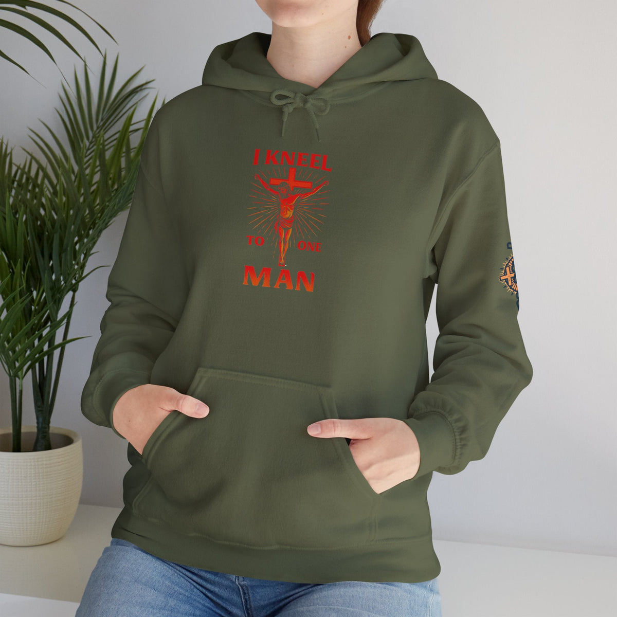 I Kneel to One Man Hoodie – Crucifixion Christian Sweatshirt for Unashamed Devotion & Bold Faith Printify