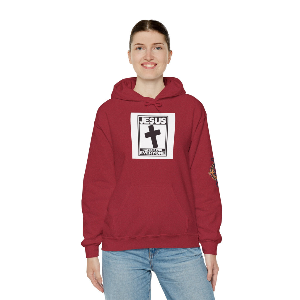Jesus, Rated E for Everyone Hoodie - Gamer Faith Hoodie - Christian Video Game Parody Printify