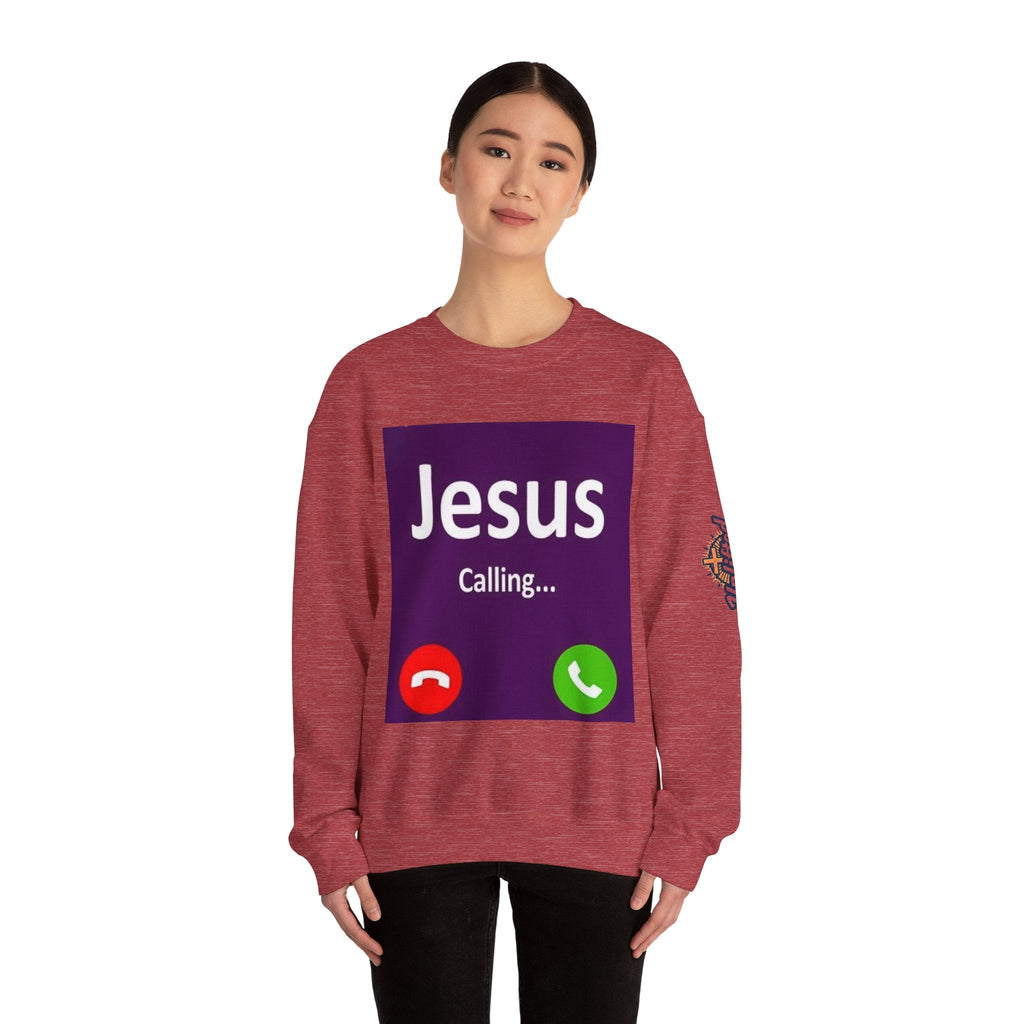 Jesus Calling Sweatshirt – Funny Cell Phone Screen Christian Sweatshirt for Divine Connection & Faith Humor Printify