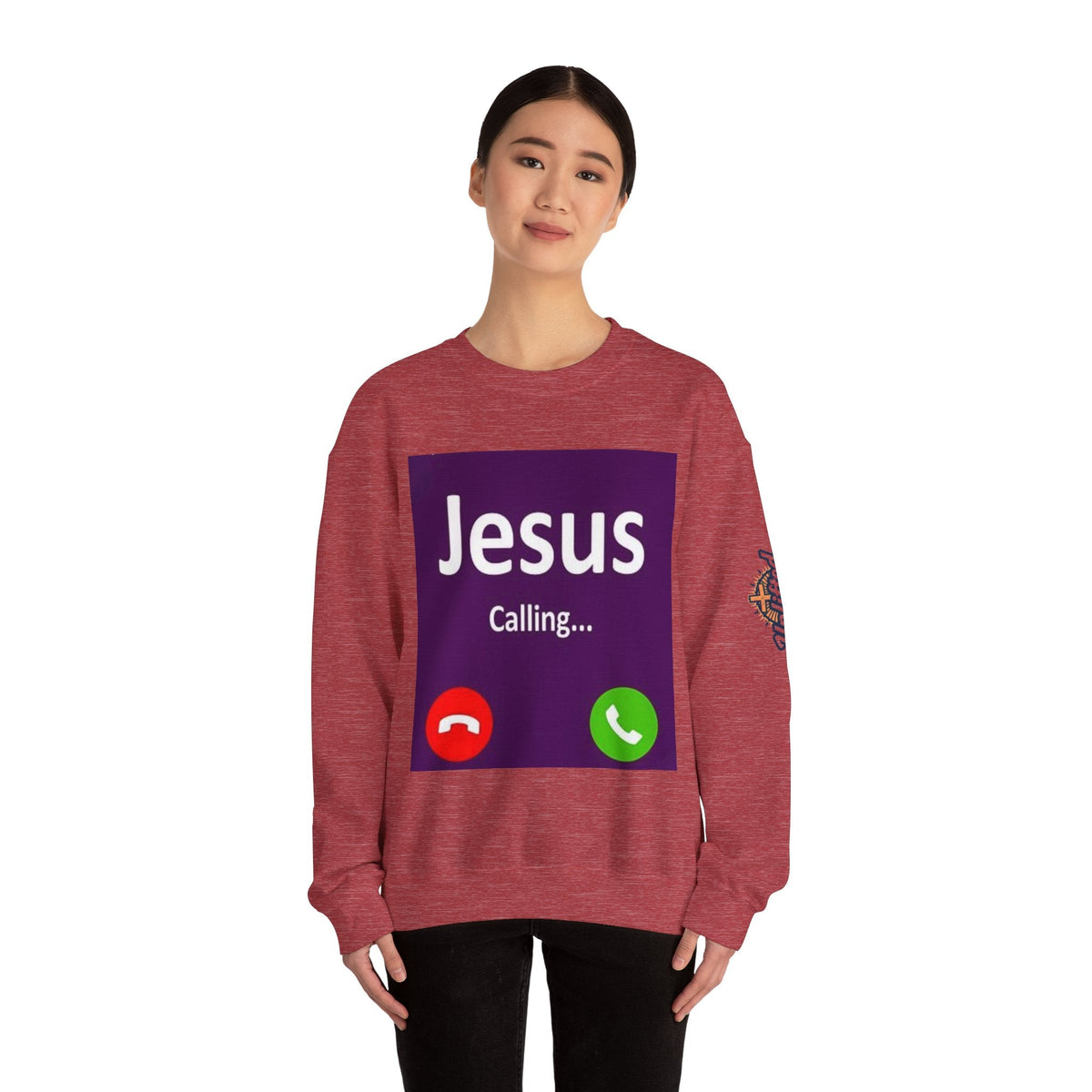 Jesus Calling Sweatshirt – Funny Cell Phone Screen Christian Sweatshirt for Divine Connection & Faith Humor Printify