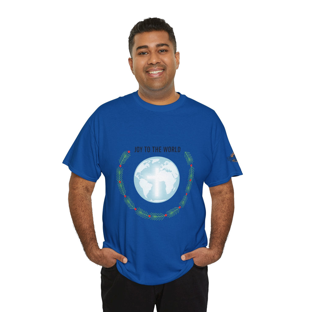 Joy to the World T-shirt – Wreath Earth Nativity Christian Christmas T-shirt for Isaiah 9:6 Holiday Faith & Festive Joy Printify