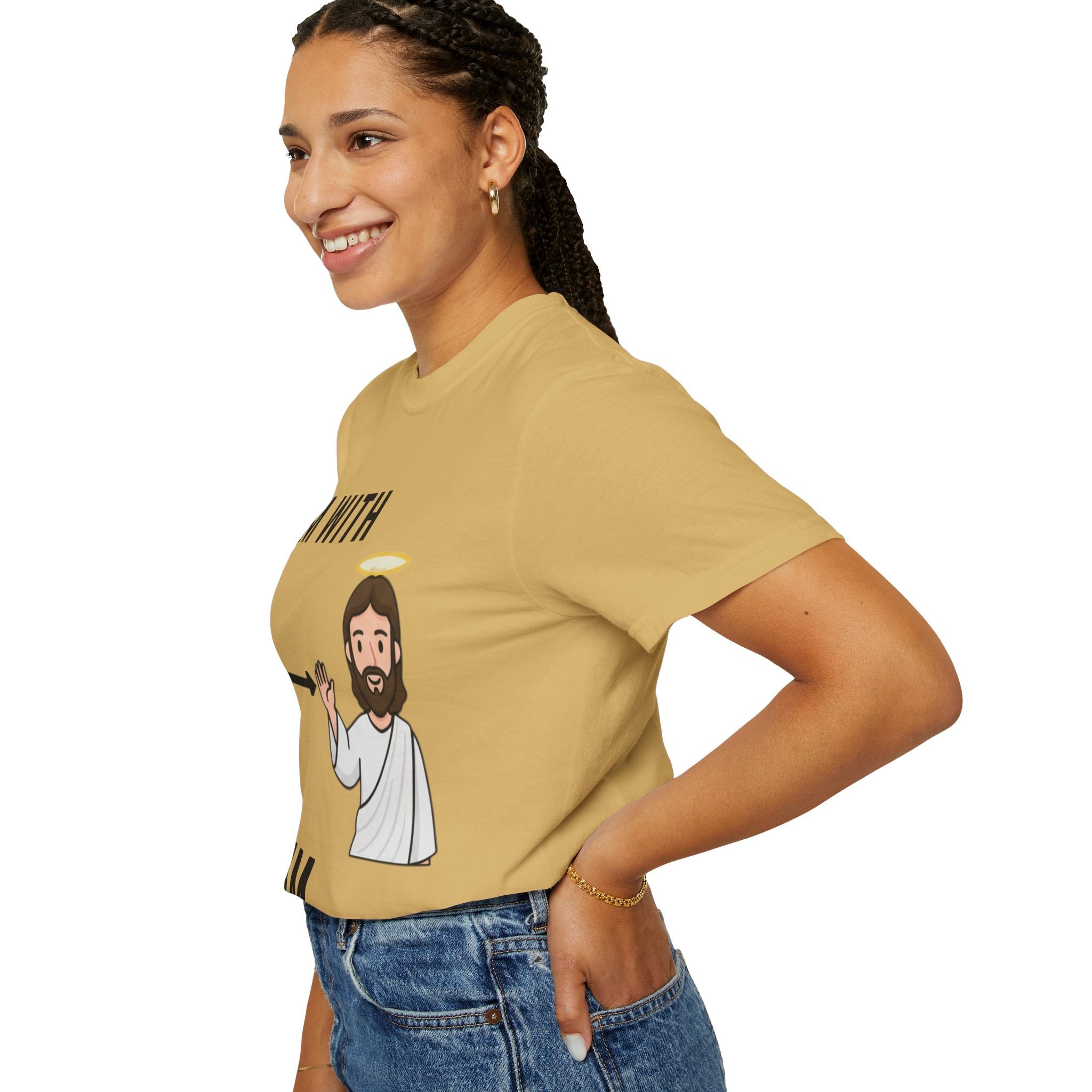 🔥 I’m With Him → Christian T-Shirt | Arrow Pointing to Jesus | Minimalist Faith Tee | Subtle Cross Design | Bible-Inspired Apparel by Uplifted Gear Printify