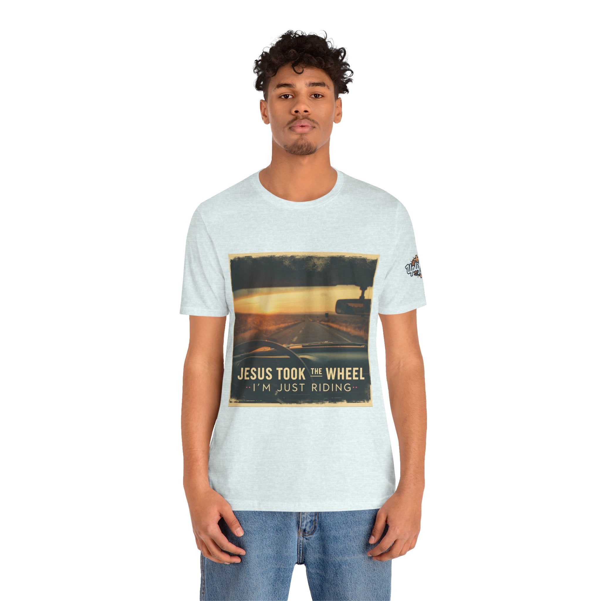 Jesus Took the Wheel I'm Just Riding T-shirt – Funny Christian Convertible Car T-shirt for Surrendered Faith & Humor Printify