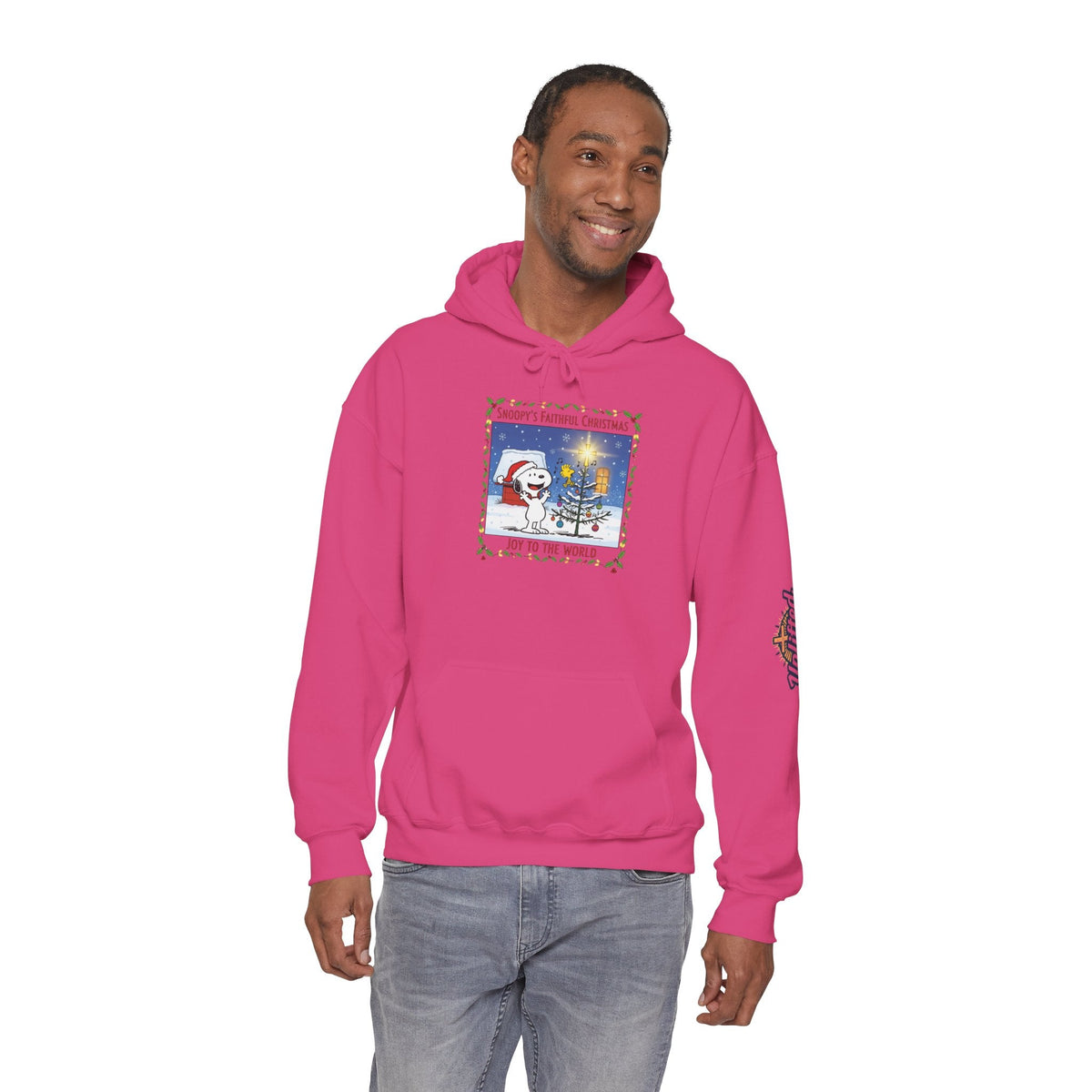 🎄 Faithful Christmas Friends – Christian Holiday Hoodie | Festive Tree & Cartoon Duo | Heartwarming Christmas Tee by Uplifted Gear Printify