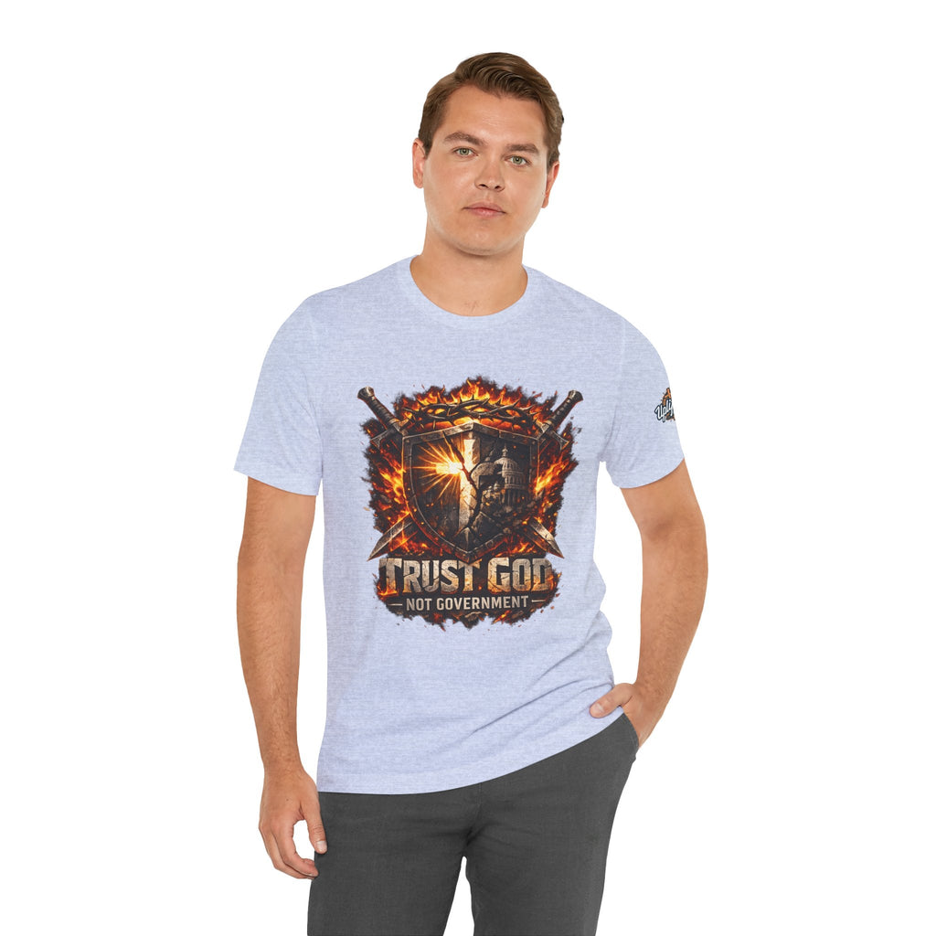 Trust God Not Government Shield Tee — Patriotic Christian Faith T-Shirt Printify