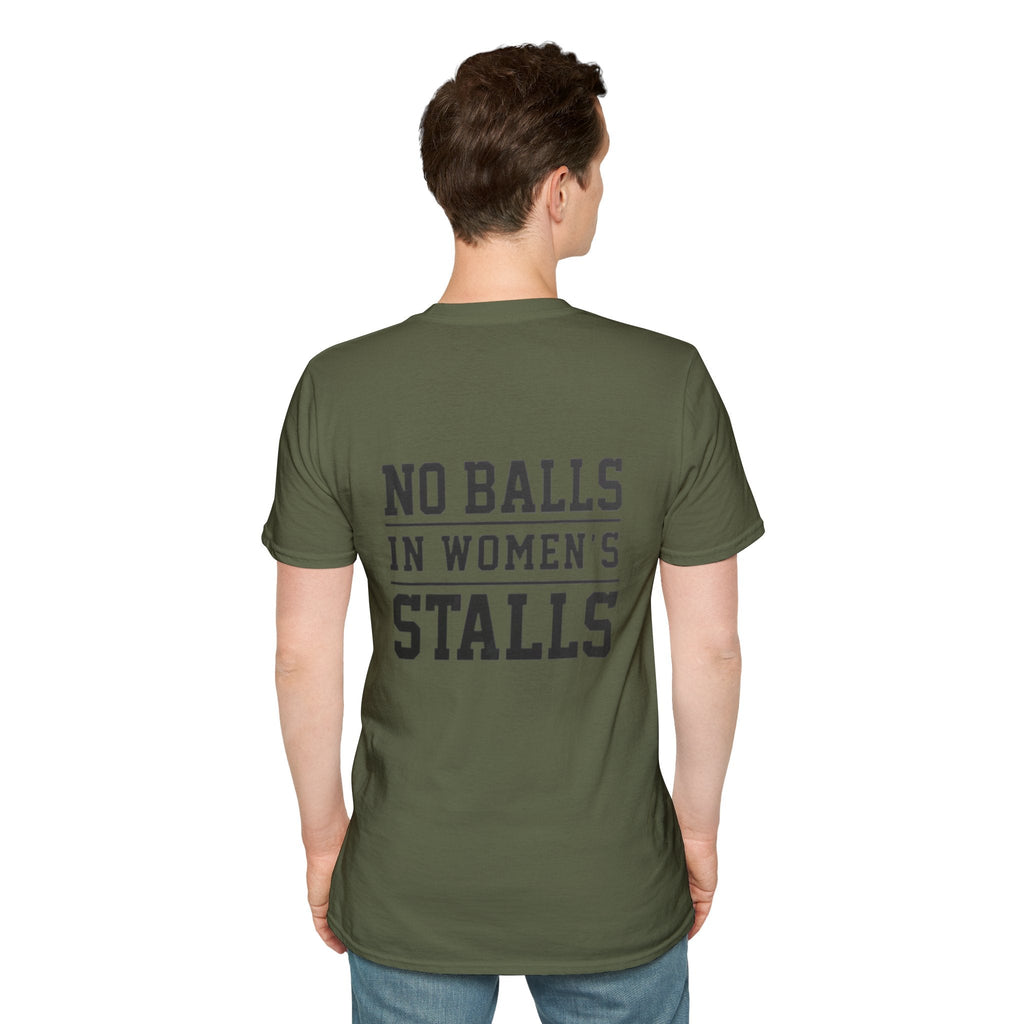 The Lord Says No Balls in Women's Stalls Statement T-Shirt Printify