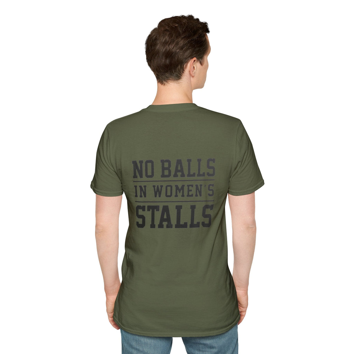 The Lord Says No Balls in Women's Stalls Statement T-Shirt Printify