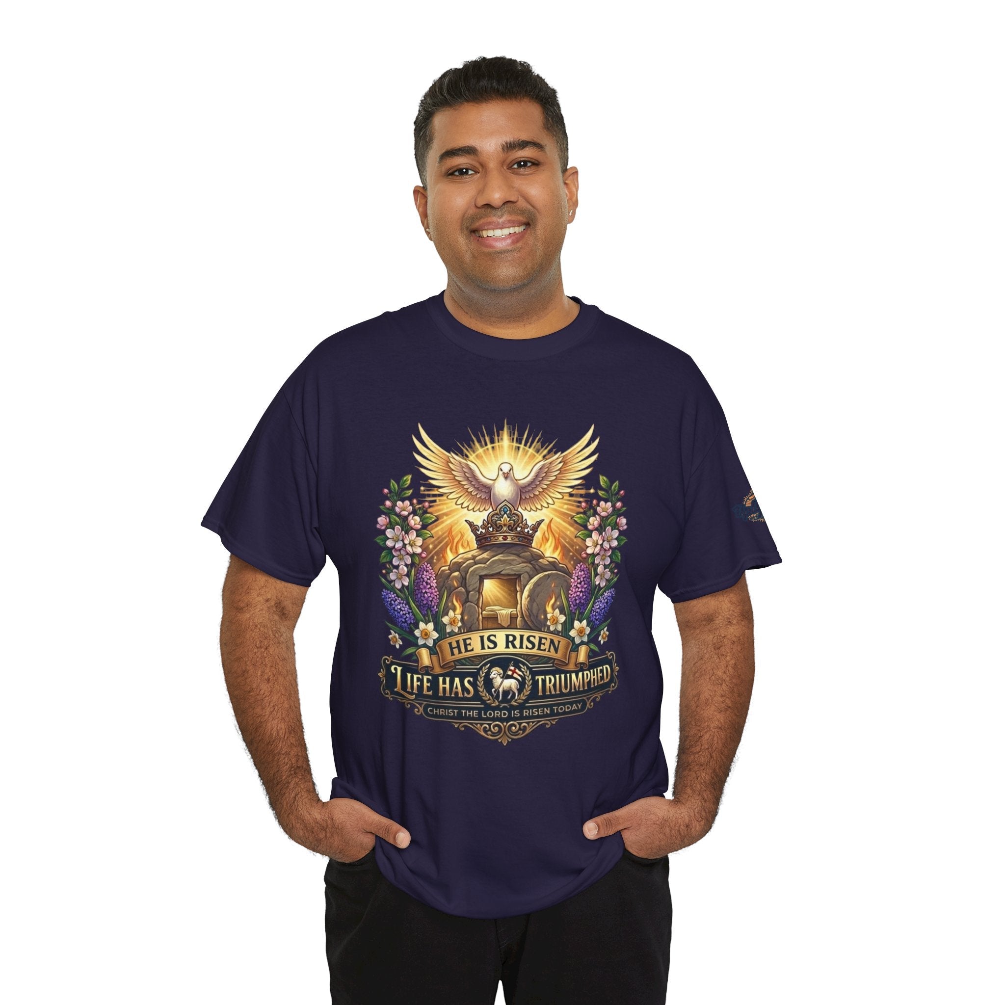 He Is Risen "Life Has Triumphed" T-Shirt — Easter Resurrection Christian Tee Printify