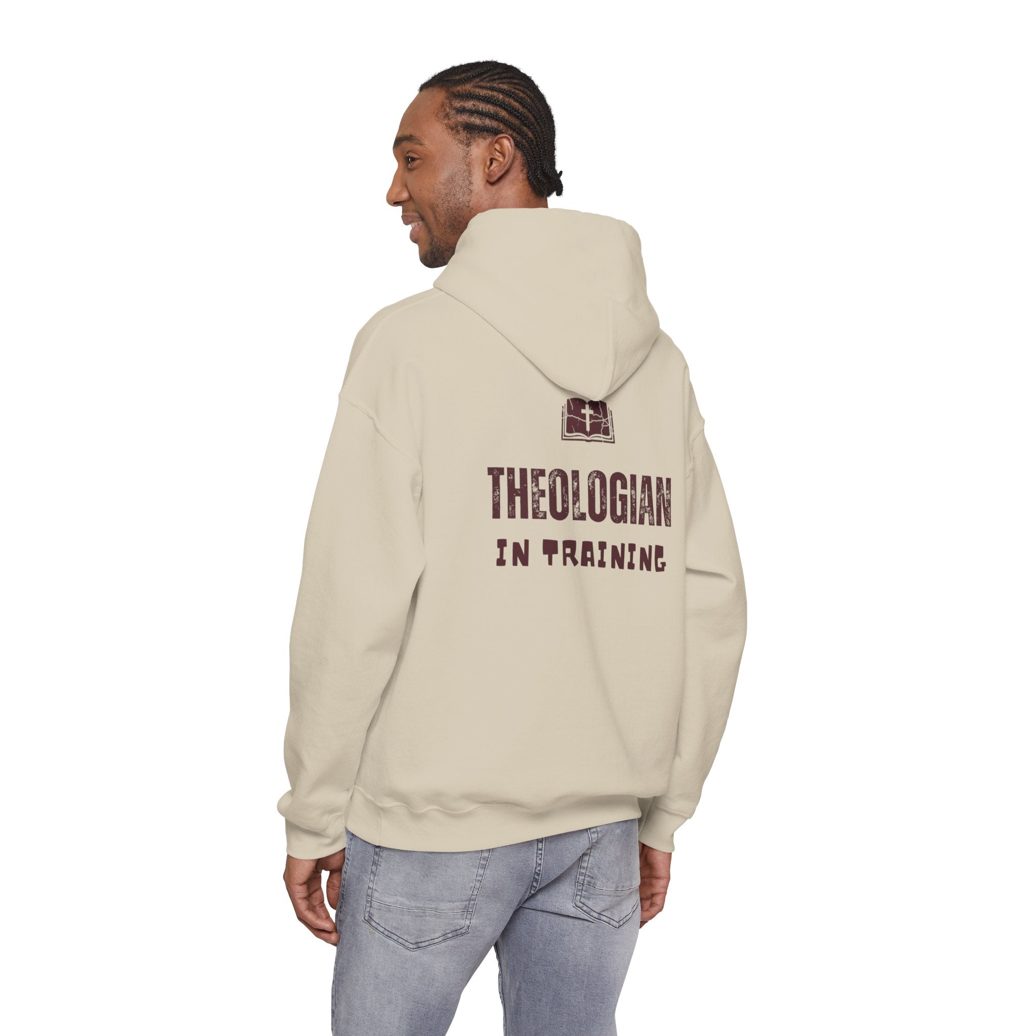 Theologian in Training Hoodie – Open Bible & Cross Christian Hoodie for Faithful Growth Printify