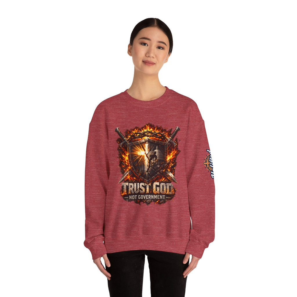 Trust God Not Government Shield Sweatshirt — Patriotic Christian Faith Sweatshirt Printify