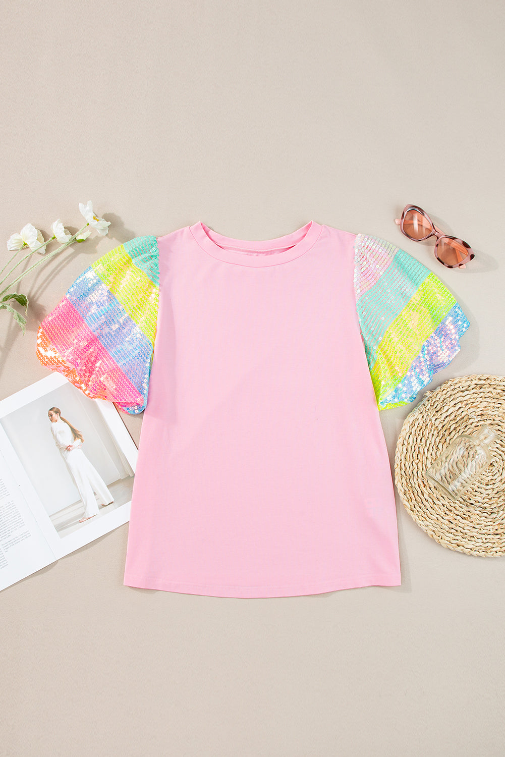Rainbow Pastel Sequin Puff Sleeve Top Pretty Little Patriot