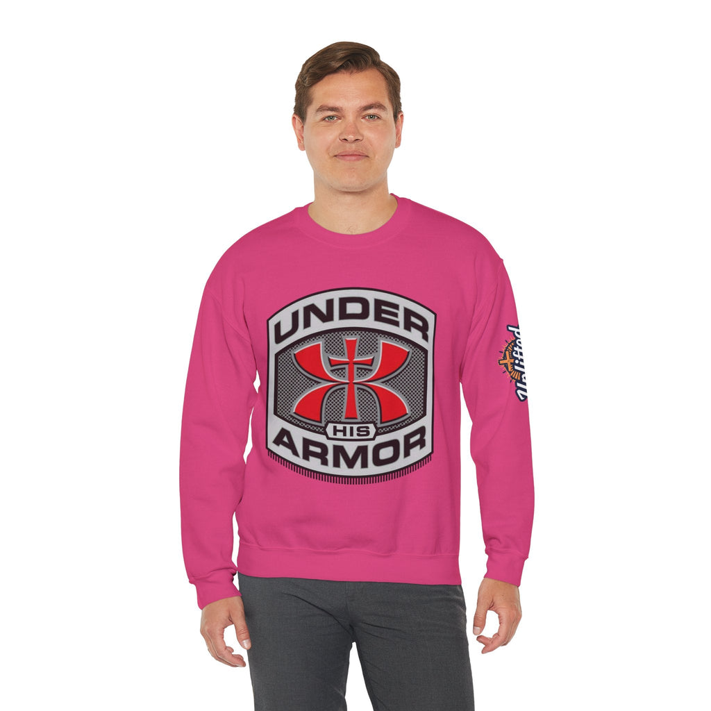 Under His Armor Crewneck Sweatshirt — Christian Faith Graphic Pullover Printify