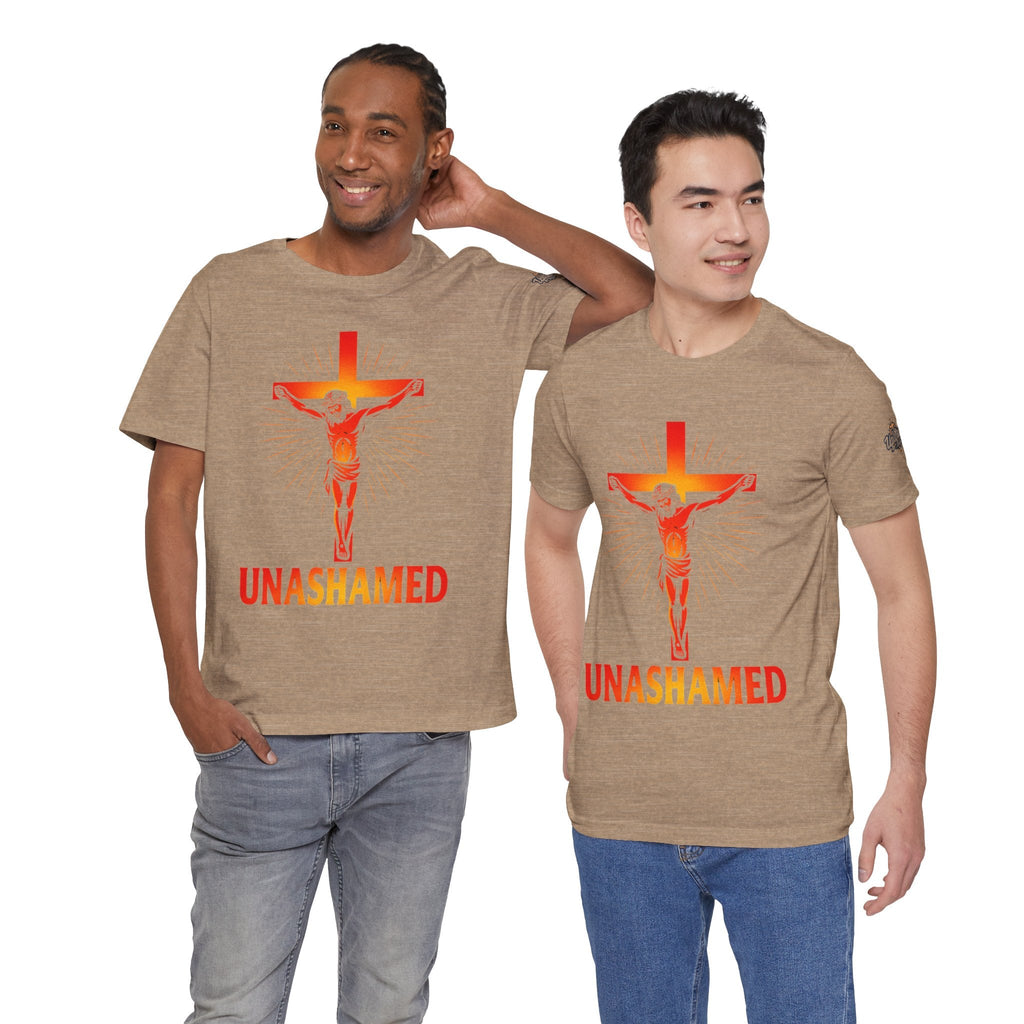 Unashamed T-shirt – Romans 1:16 Crucifixion Christian t-shirt for Bold Unwavering Faith Printify