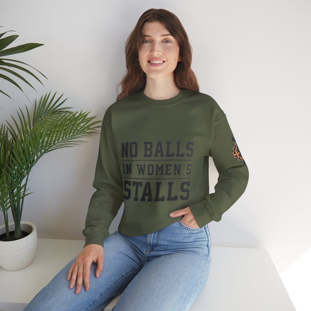 No Balls in Women's Stalls Crewneck Sweatshirt — Bold Statement Pullover Printify