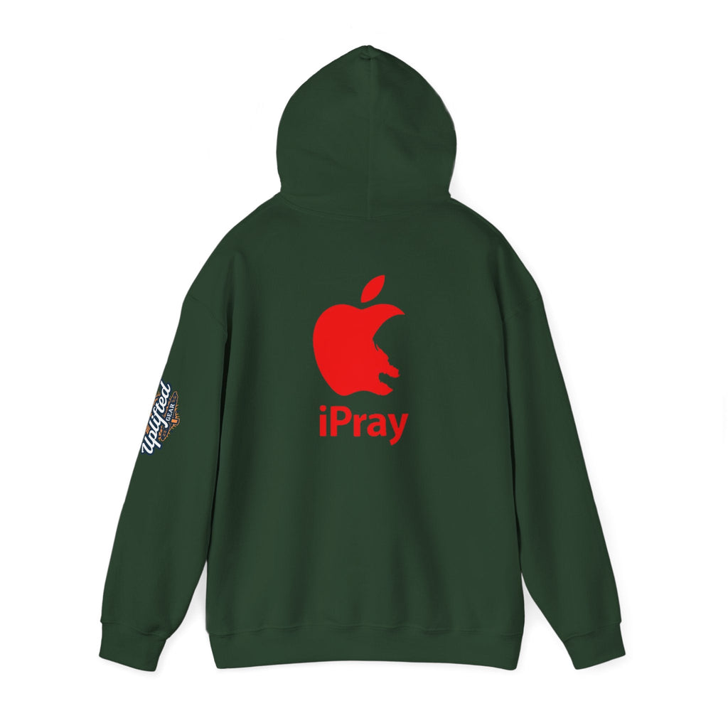 iPray Apple Logo Hoodie — Funny Christian Hoodie (Minimal Red Apple Graphic) Printify