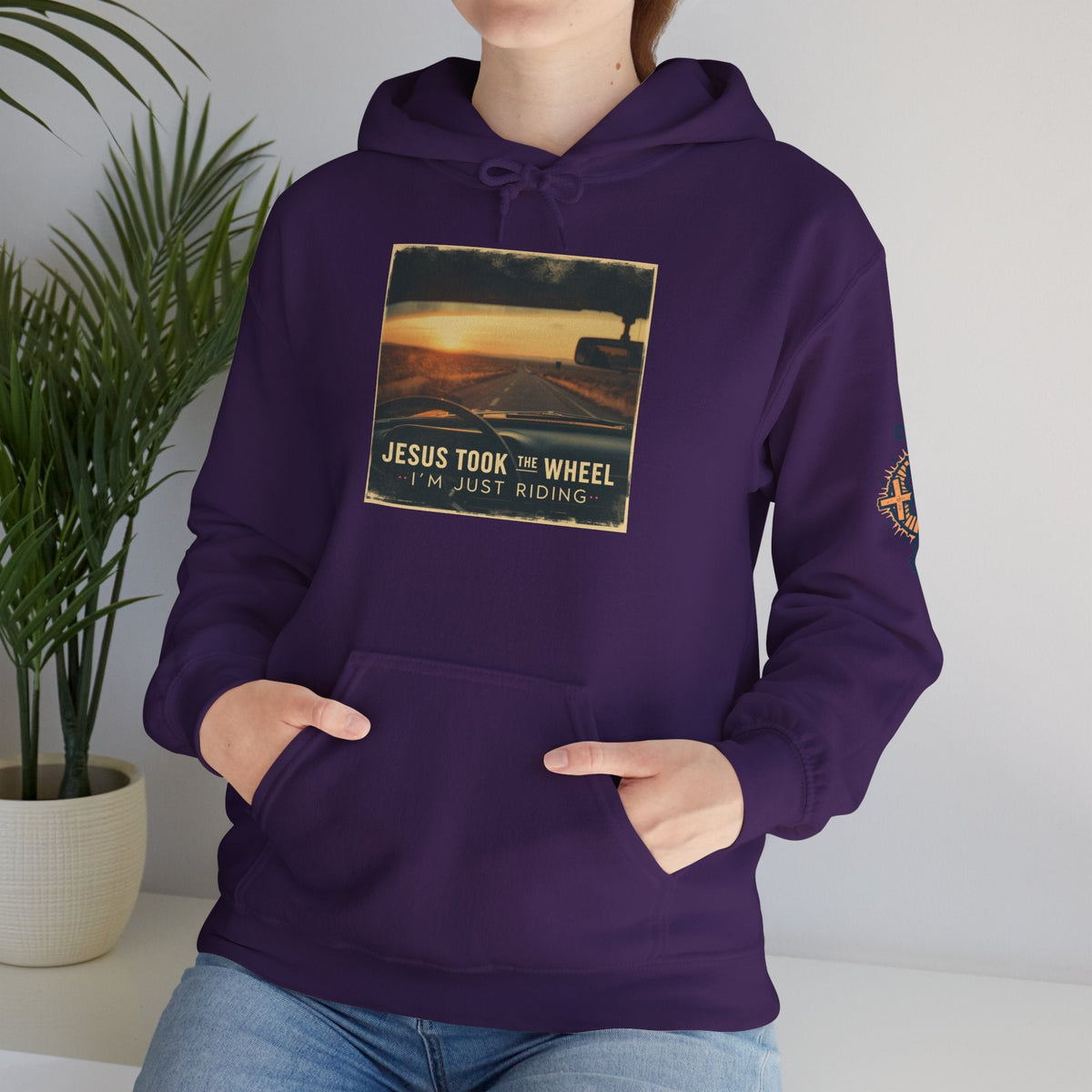 Jesus Took the Wheel I'm Just Riding Hoodie – Funny Christian Convertible Car Sweatshirt for Surrendered Faith & Humor Printify