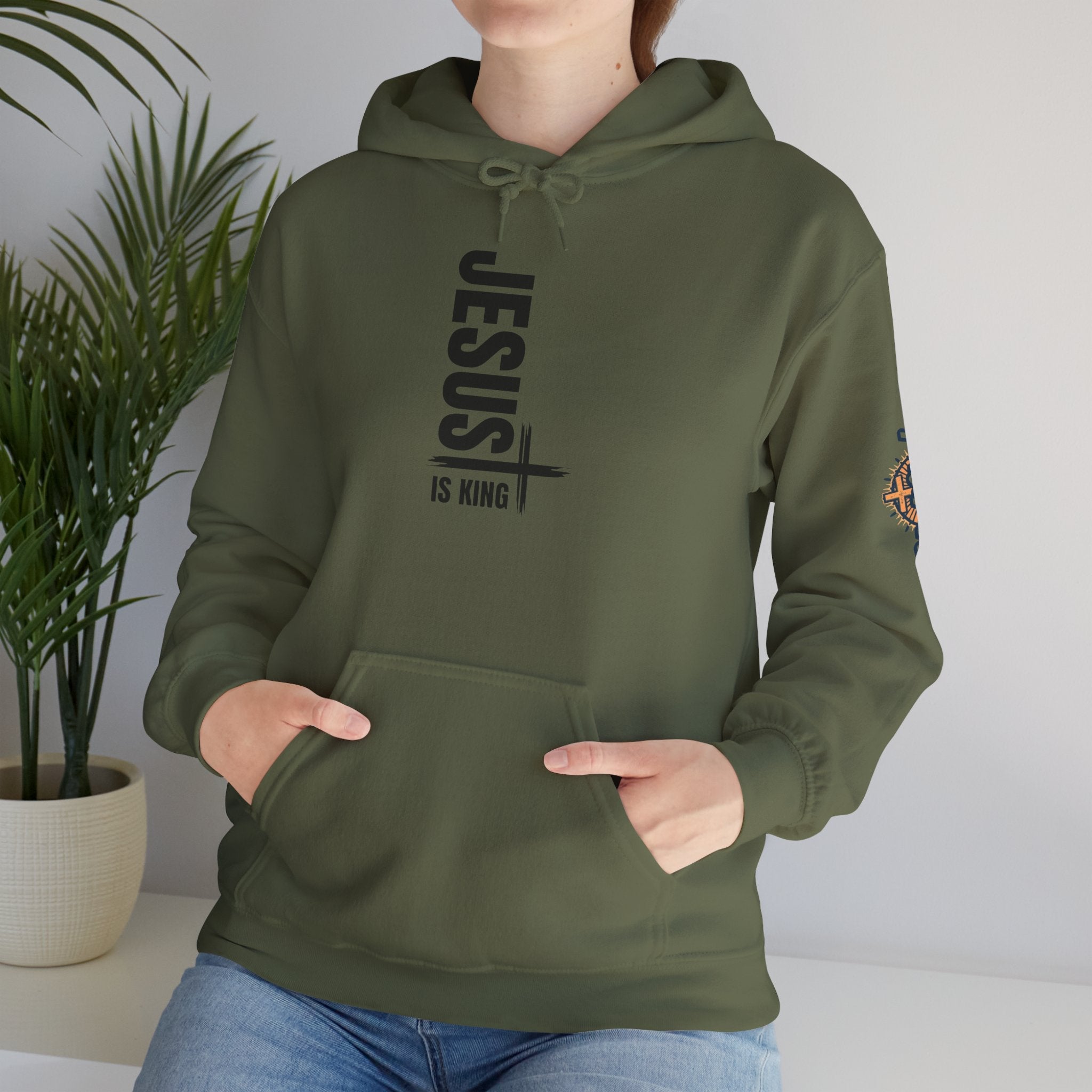 Jesus Is King Hoodie | Modern Typographic Cross Christian Hoodie Printify