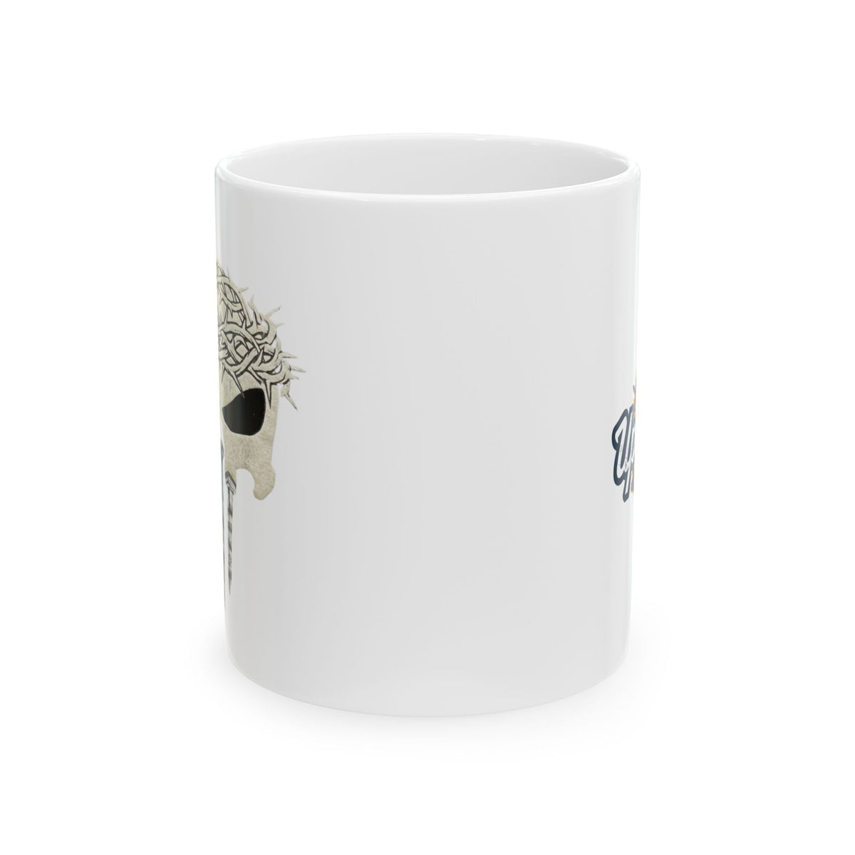 Christian Skull Coffee Mug — Crown of Thorns “Warrior Faith” (11/15 oz) Printify