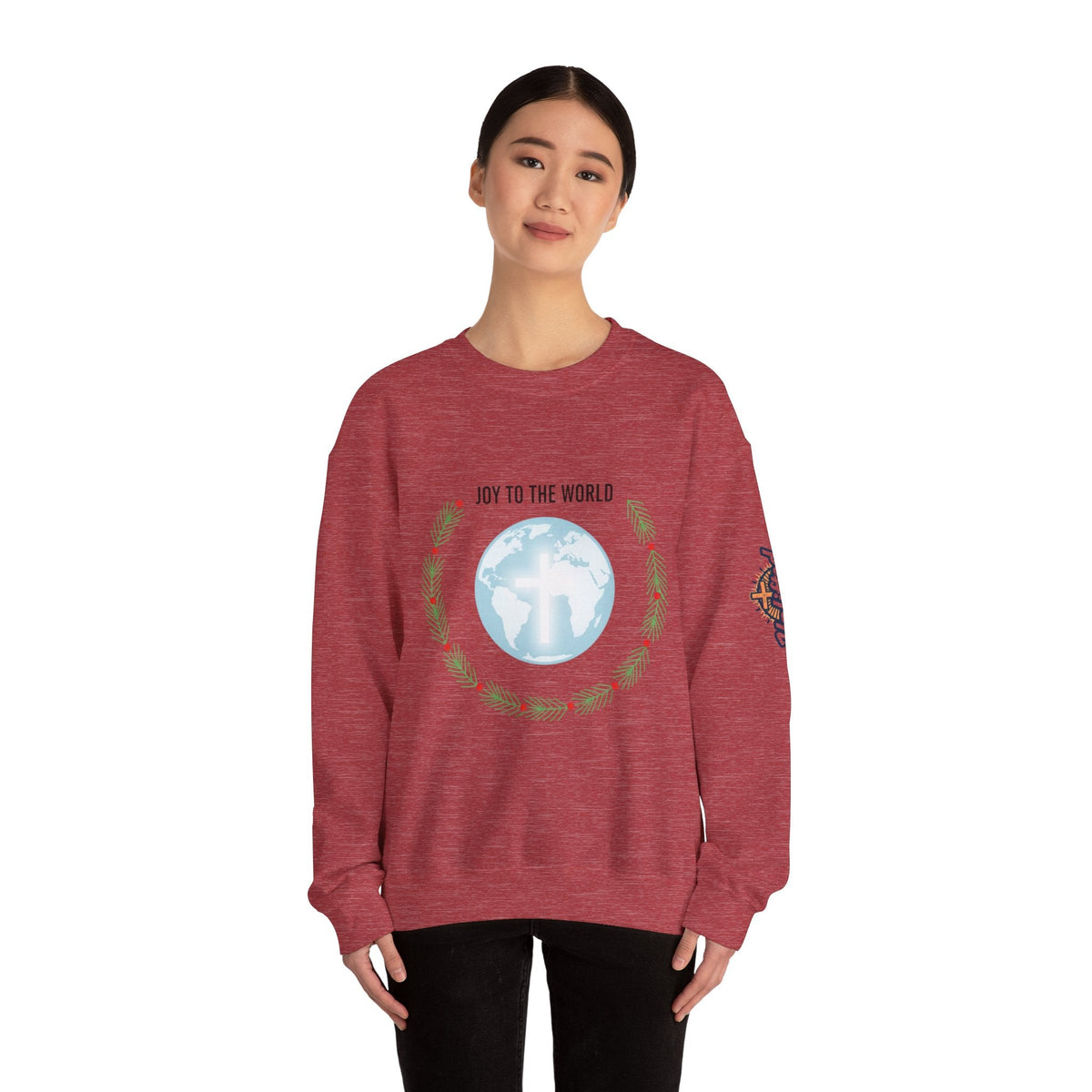 Joy to the World Sweatshirt – Wreath Earth Nativity Christian Christmas Sweatshirt for Isaiah 9:6 Holiday Faith & Festive Joy Printify