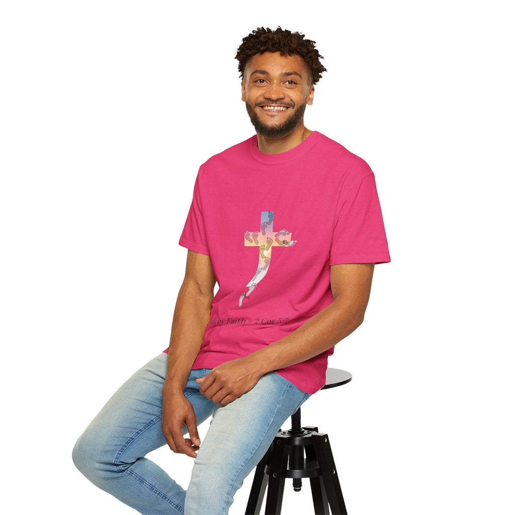 Walk by Faith T-Shirt – Cross & Footprints Christian Tee for Bold Believers Printify