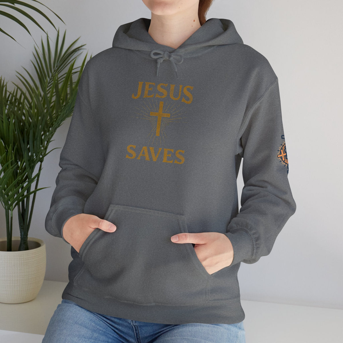 Jesus Saves Hoodie – Radiant Cross & Rays of Light Christian Sweatshirt for Eternal Hope & Faith Printify