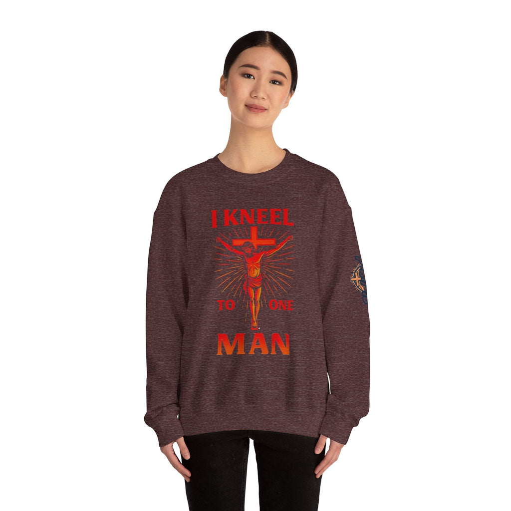 I Kneel to One Man Sweatshirt – Crucifixion Christian Sweatshirt for Unashamed Devotion & Bold Faith Printify