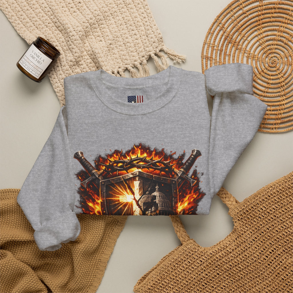 Trust God Not Government Shield Sweatshirt — Patriotic Christian Faith Sweatshirt Printify