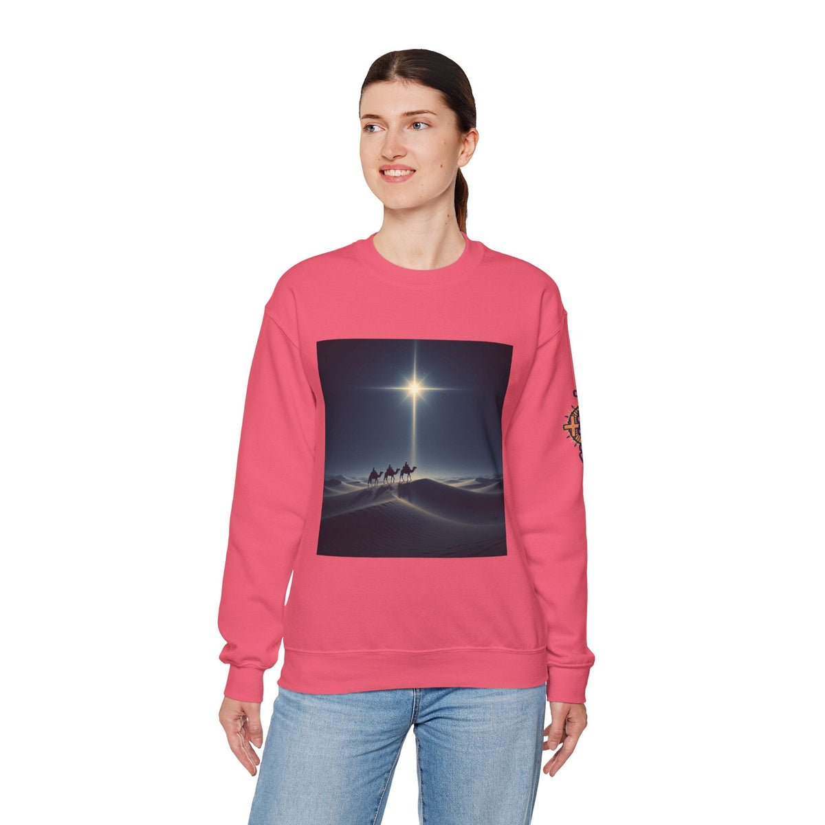 3 Wise Men Sweatshirt – Magi Camels Nativity Journey Christian Christmas Sweatshirt for Epiphany Faith & Holy Night Printify