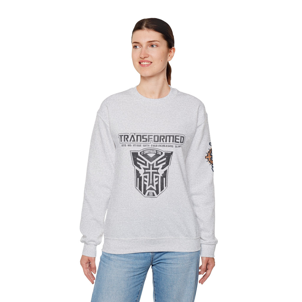 Transformer Logo Christian Sweatshirt | 2 Corinthians 3:18 Bible Verse Sweatshirt Printify