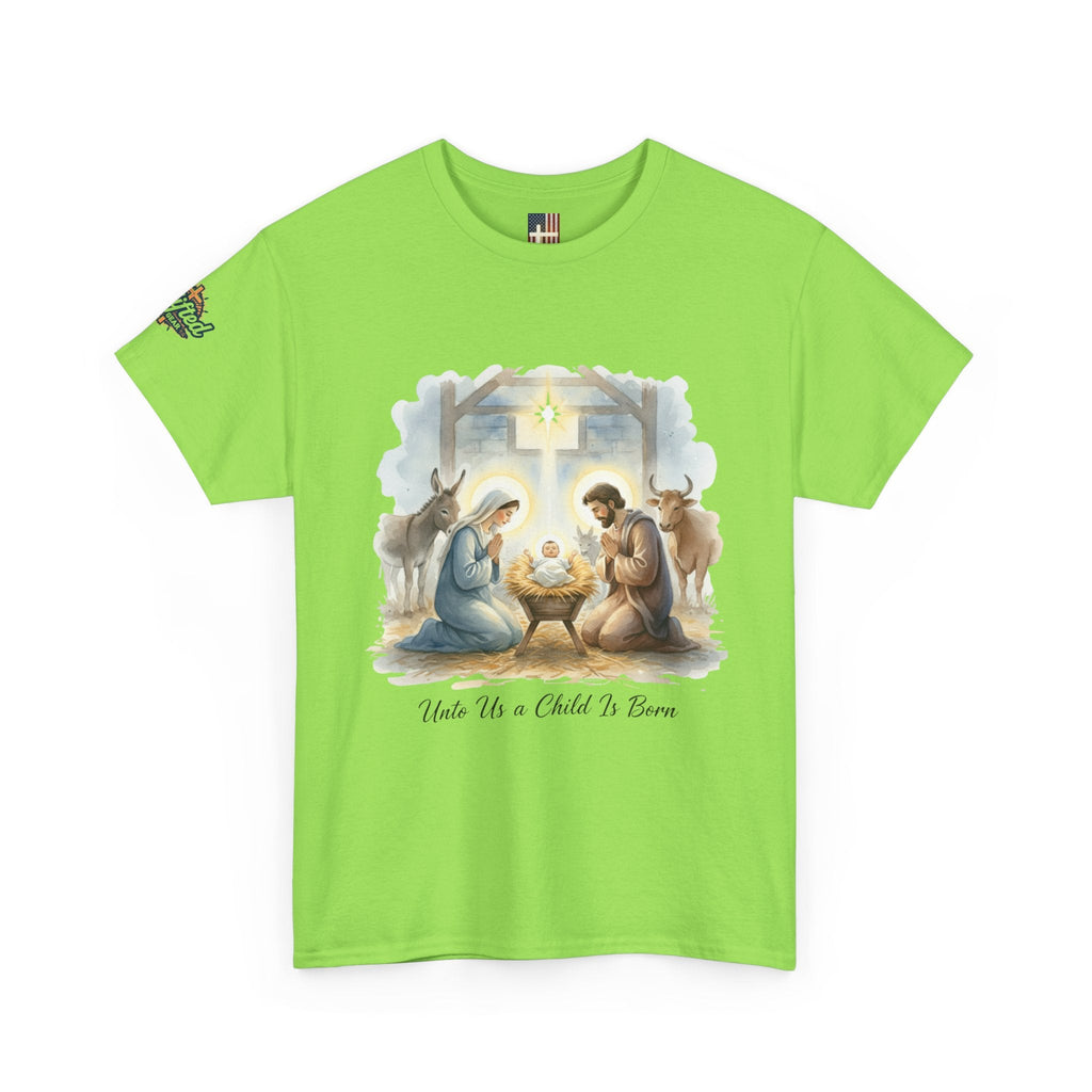 Unto Us a Child is Born T-shirt – Isaiah 9:6 Nativity Manger Scene Christian Christmas T-shirt for Holy Night Faith Printify