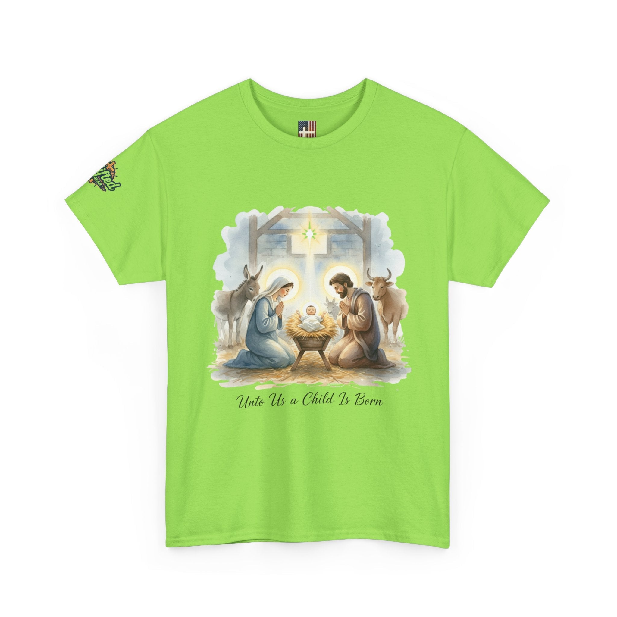 Unto Us a Child is Born T-shirt – Isaiah 9:6 Nativity Manger Scene Christian Christmas T-shirt for Holy Night Faith Printify