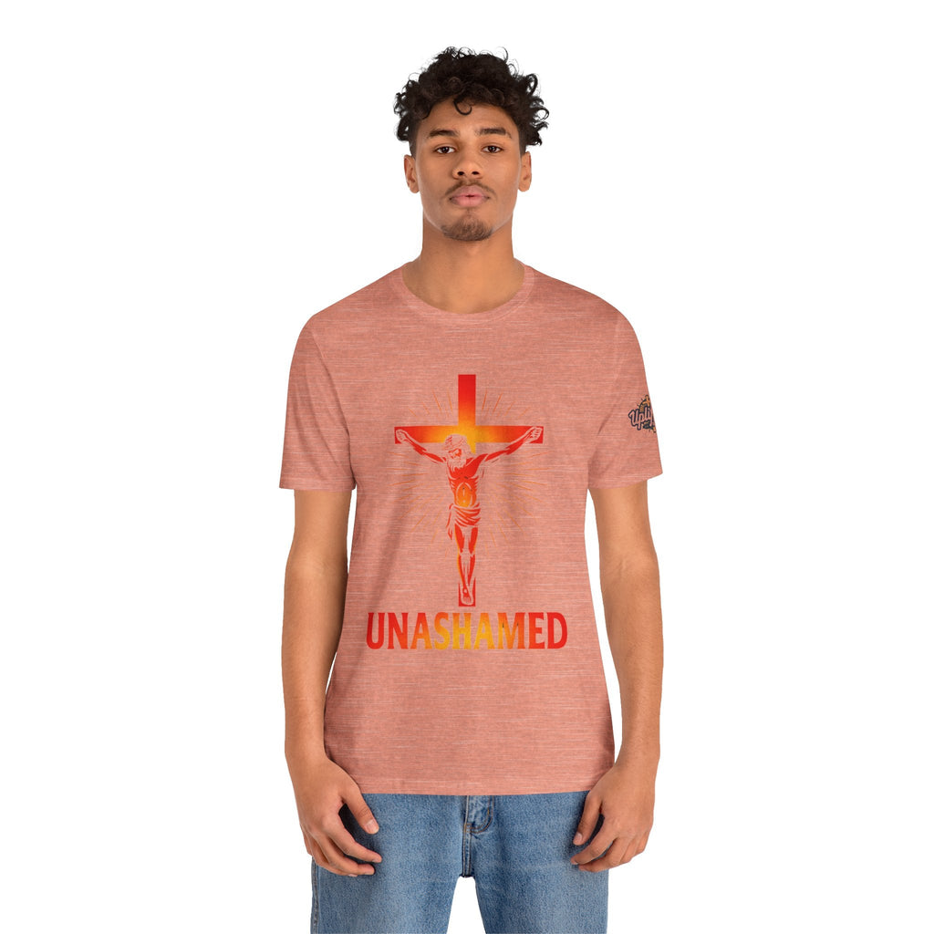 Unashamed T-shirt – Romans 1:16 Crucifixion Christian t-shirt for Bold Unwavering Faith Printify
