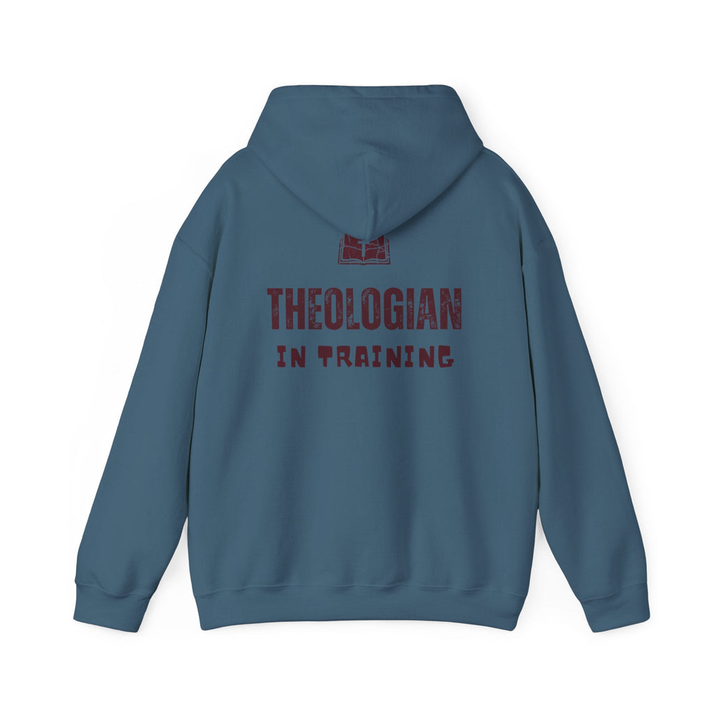 Theologian in Training Hoodie – Open Bible & Cross Christian Hoodie for Faithful Growth Printify