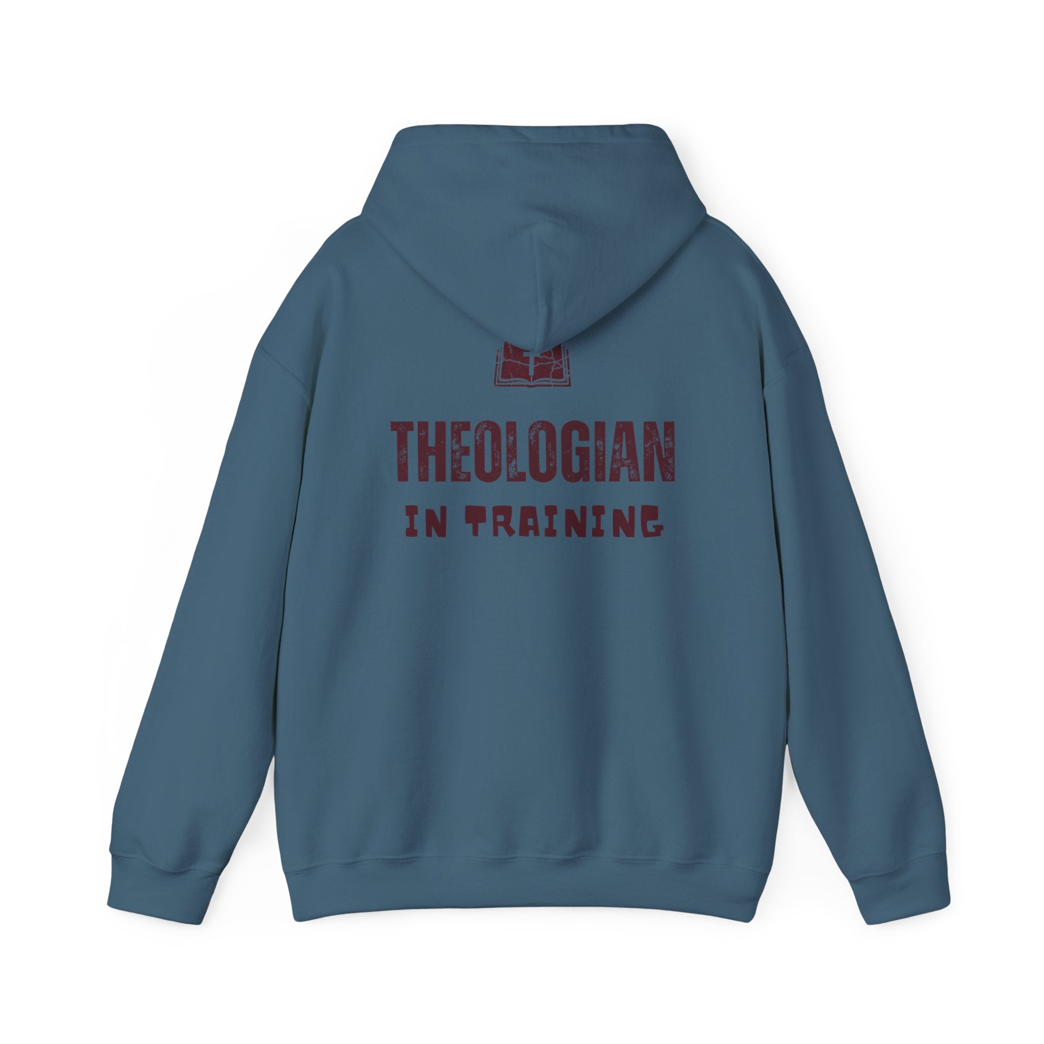 Theologian in Training Hoodie – Open Bible & Cross Christian Hoodie for Faithful Growth Printify