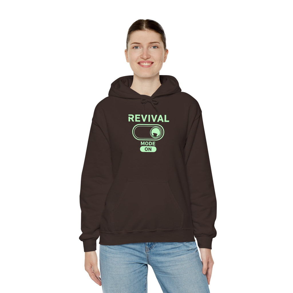 🔥 Revival Mode: ON – Christian Techwear Hoodie | Glowing Green Faith Switch | Futuristic Jesus Shirt | Activate Your Spiritual Awakening | Uplifted Gear Printify