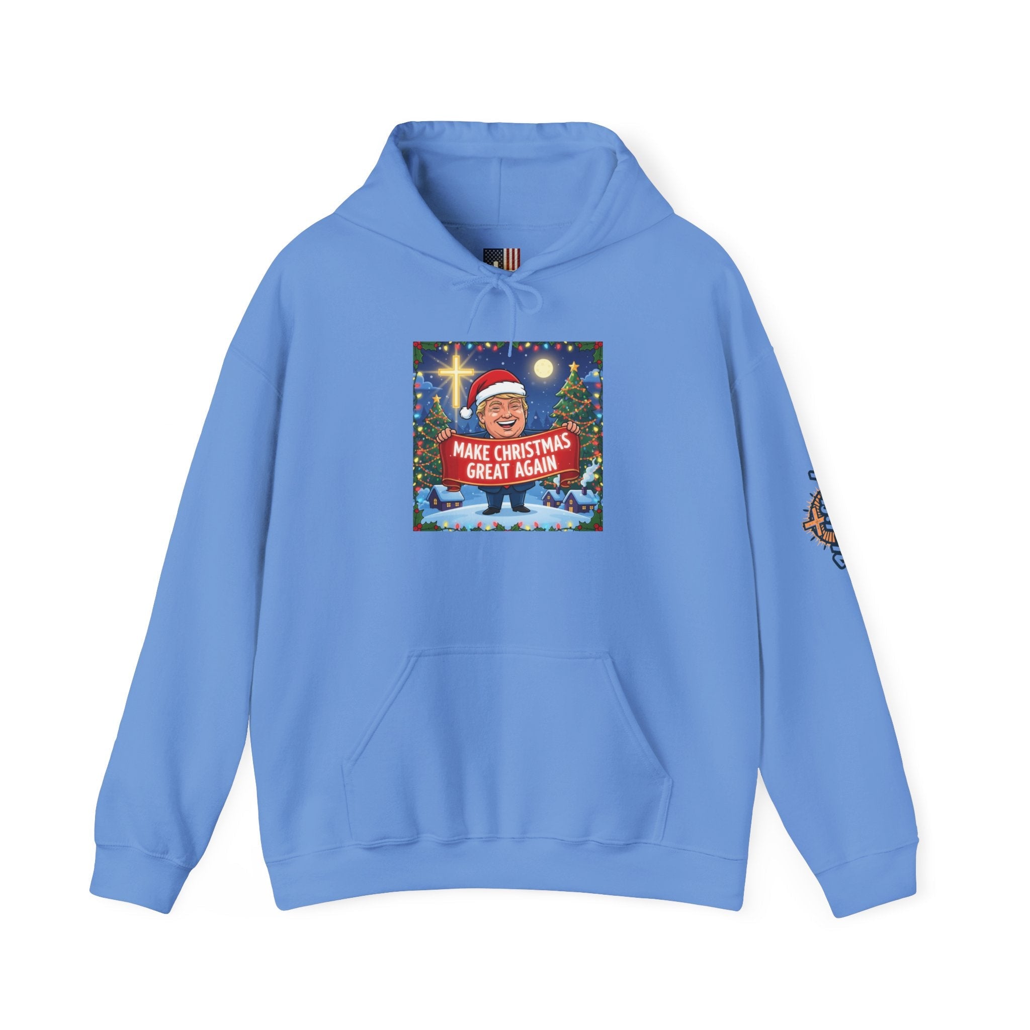 🎄 Make Christmas Great Again – Patriotic Christian Christmas Hoodie | Bold Holiday Faith Tee | Red & White Banner Design | Uplifted Gear Printify