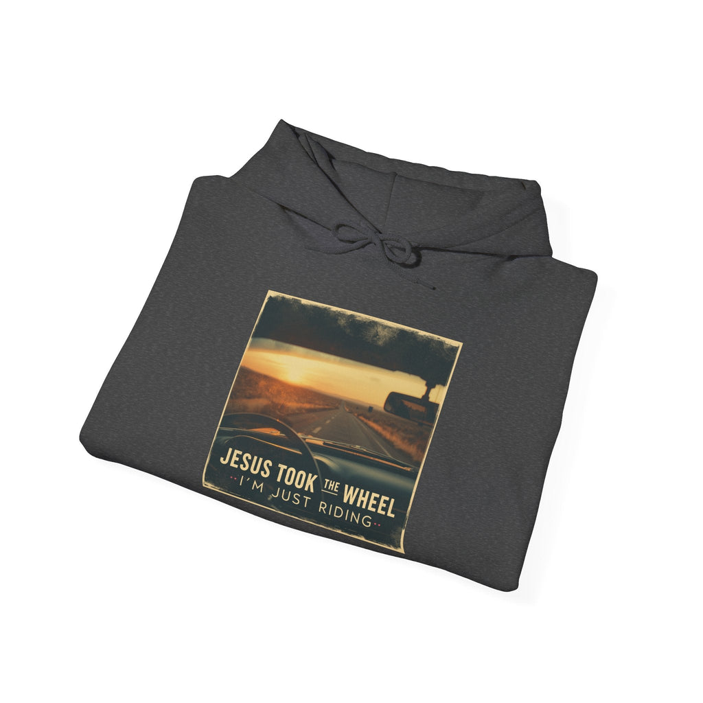 Jesus Took the Wheel I'm Just Riding Hoodie – Funny Christian Convertible Car Sweatshirt for Surrendered Faith & Humor Printify