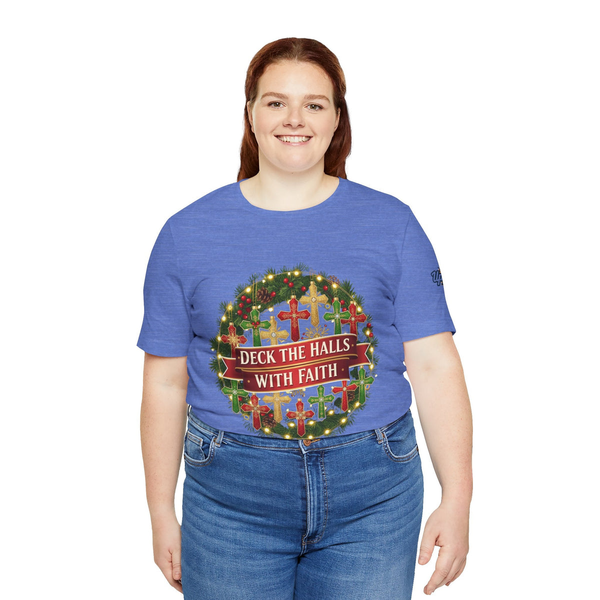 🎄 Deck the Halls with Faith – Christian Christmas T-Shirt | Cross Ornament Design & Festive Garland | Bold Holiday Faith Tee by Uplifted Gear Printify