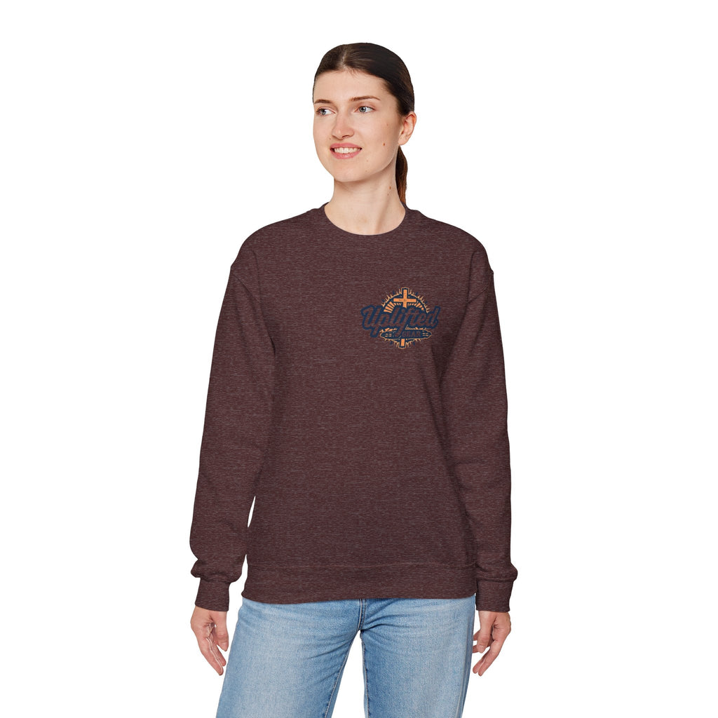 ✨ Chosen. Loved. Redeemed. – Elegant Christian Sweatshirt | Gold Foil Faith Tee | Subtle Cross & Heart Design | Inspirational Bible Verse Apparel by Uplifted Gear Printify