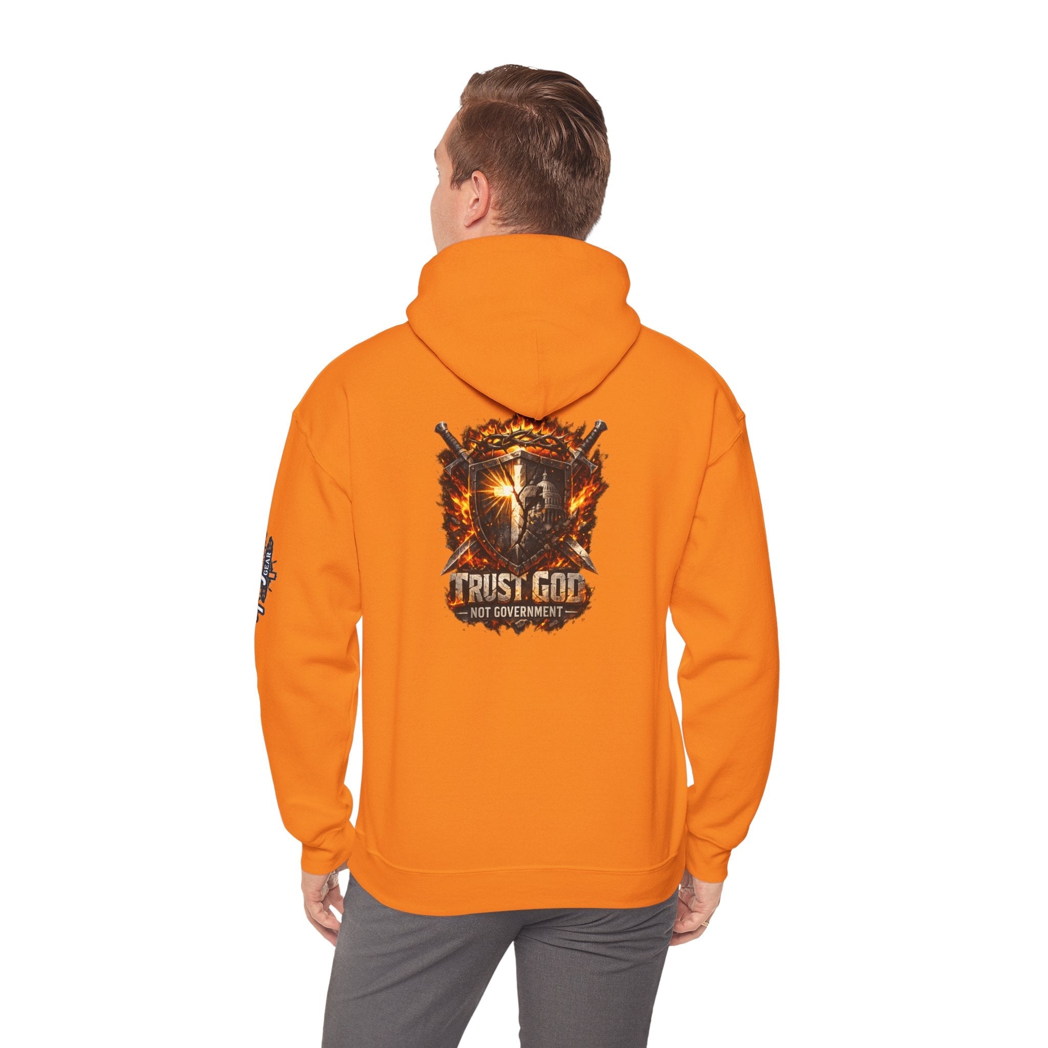 Trust God Not Government Shield Hoodie — Patriotic Christian Faith Hoodie Printify