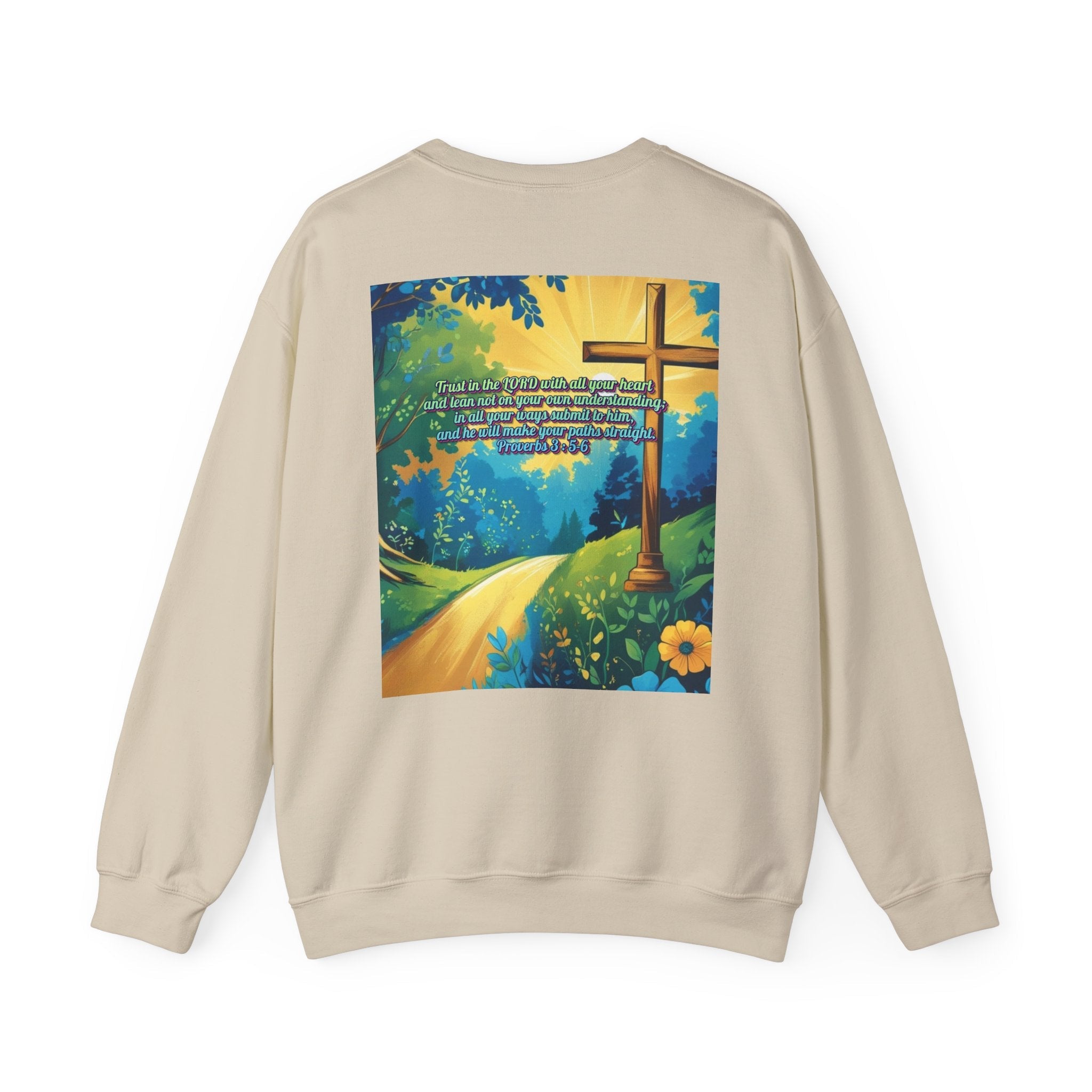 Trust in The Lord Proverbs 3:5-6 Biblical Design Crewneck Sweatshirt Printify